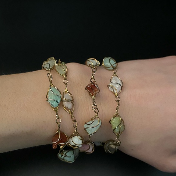 Sterling Silver Wrapped Natural Healing Gemstones Necklace, handmade - Picture 5 of 15